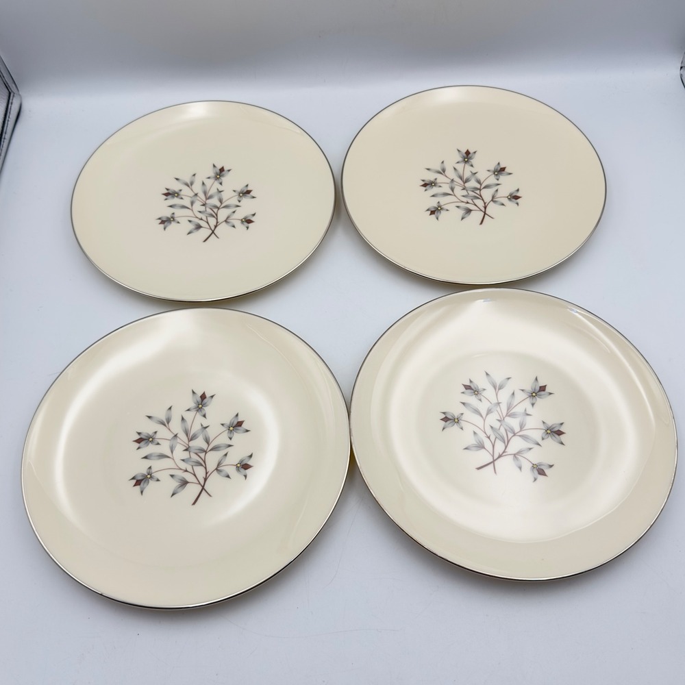Lenox Princess X-516 Salad Plates Set of 4 Ivory Platinum Trim Vintage 8 Inch